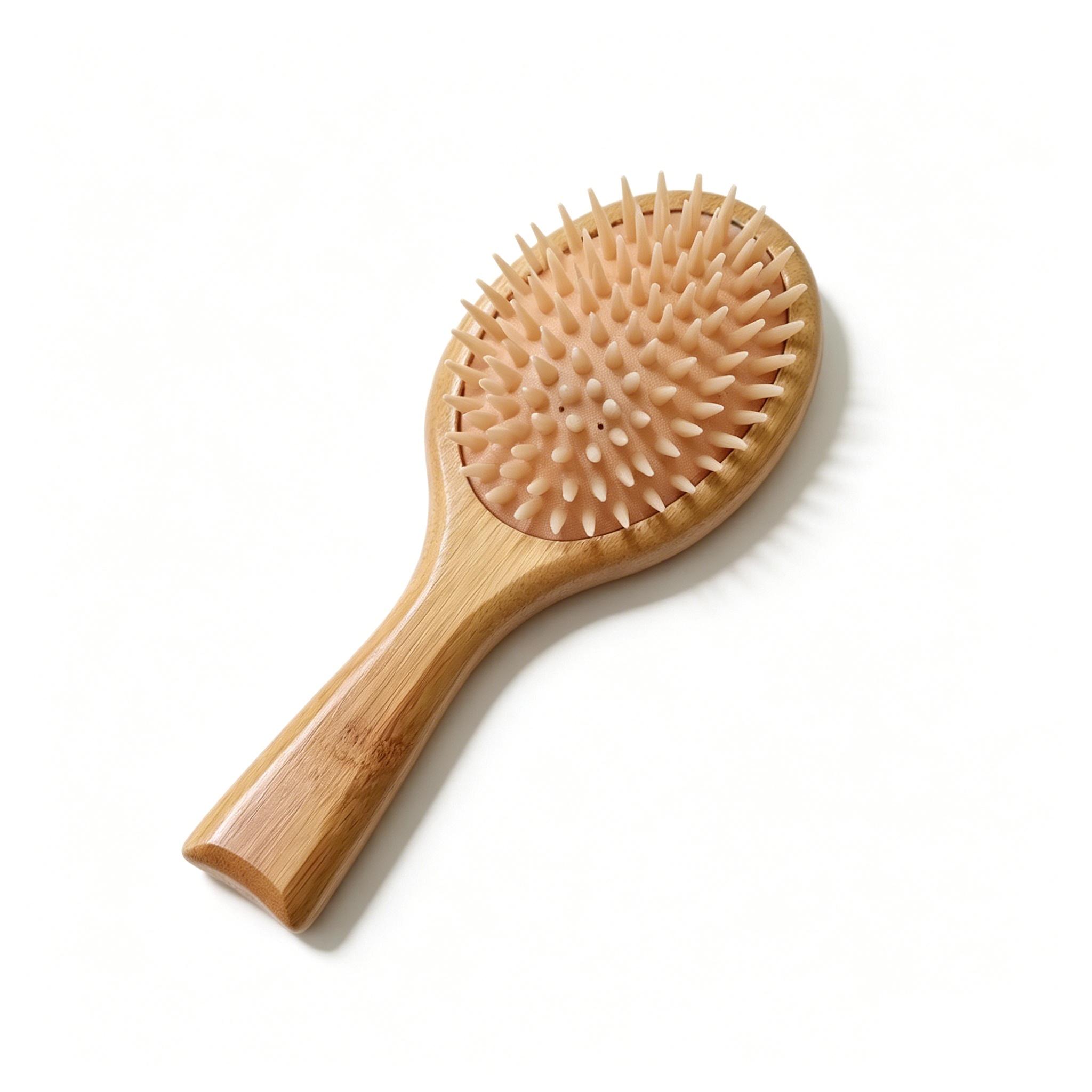 Silicone Massage Comb Bamboo Handle Scalp Massager Brush, Relaxing Meridian Stimulation, Hair Care Tool for Stress Relief