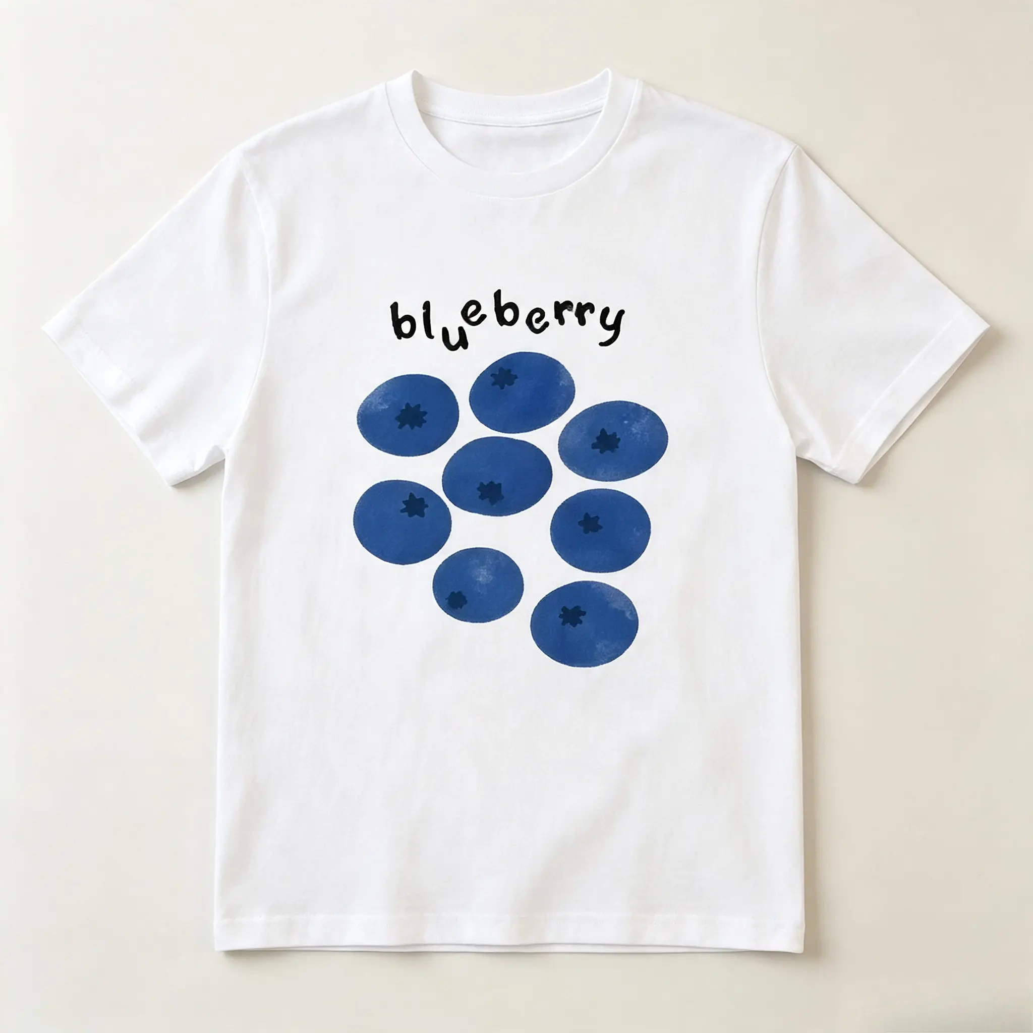 Women's Organic Cotton Crew Neck T-Shirt, Loose-Fit Oversized Comfort Top with Simple Watercolor Blueberry Fruit Print, Cute Valentine's Day Gift for Lovers