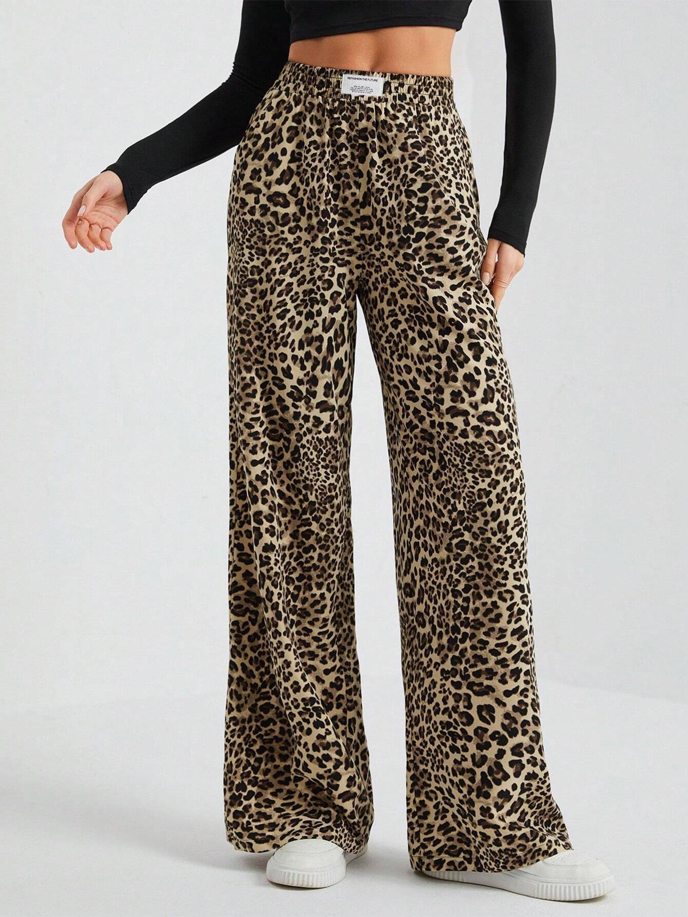 Women's Leopard Print Wide Leg Pants, Casual Loose-Fitting H-Type Trousers, Stylish Fabric Design, Perfect for Daily Wear