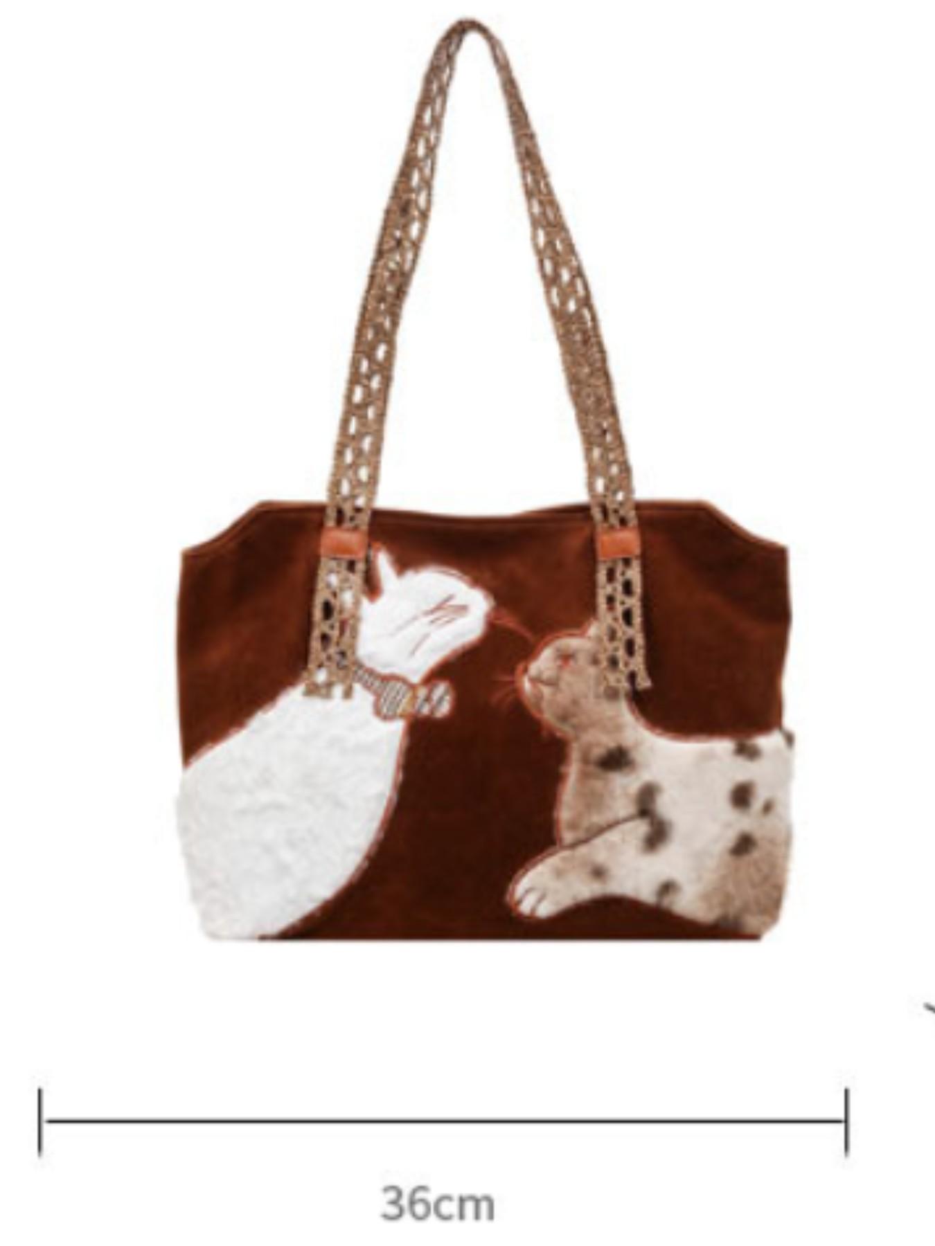 High-End Fashion Tote Bag, Cute Cartoon Shoulder Commuter Bag, Korean Style Elegant Vintage Bag, Trendy Handbag for Daily Use