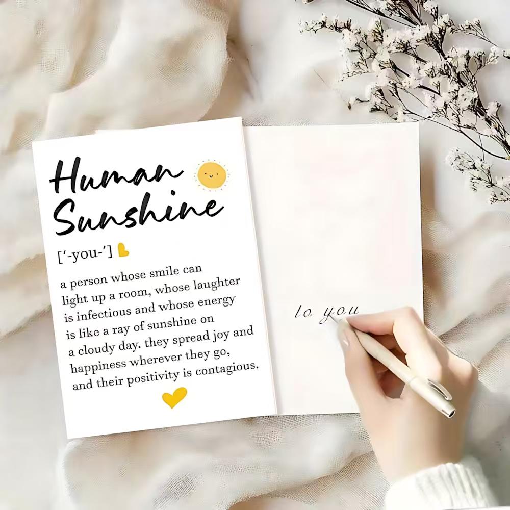 1/3/7pcs  Uplifting "Human Sunshine" Definition Greeting Card, Cute Positive Affirmation Card with Sun & Heart Design, Perfect Encouragement Gift for Best Friend, Sister, Colleague, Birthday, Thank You, Blank Inside for Personal Note