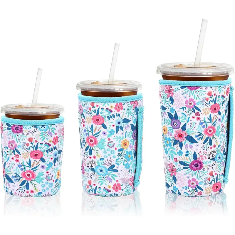 3-Pack Ice Coffee Cup Sleeves for Dunkin Donuts Tumblers - Machine Washable, Durable, Stretchable, Dry-Hand Grip, Hot/Cold Insulated, Collapsible, Multi-Size (22-24oz/32oz), Neoprene Traps Condensation Inside, Paper-Waste Saver, Christmas Gift For Sister