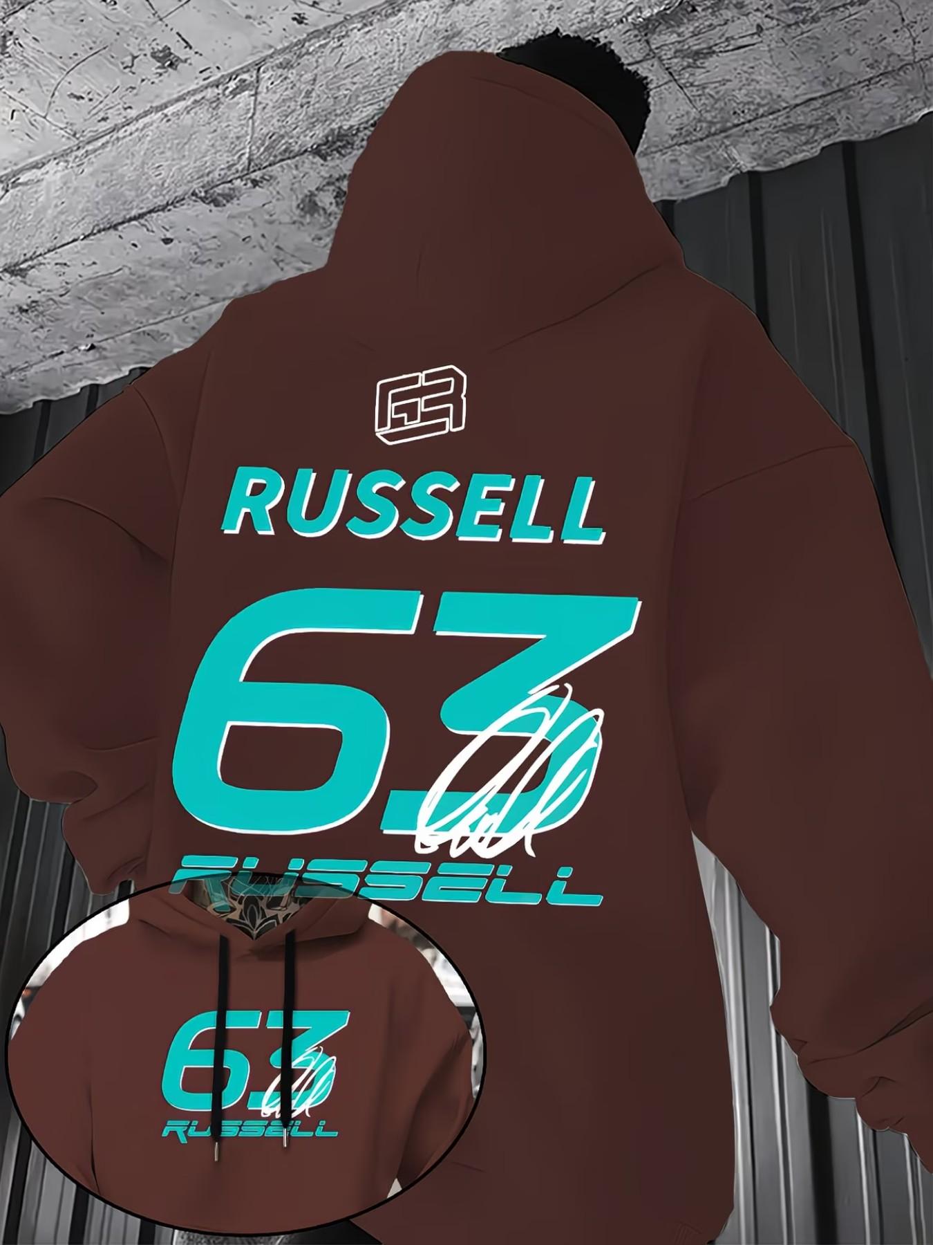 Men's Fashion Fleece Hoodie, Russell Pattern Pullover, Dual-Sided Print, Casual & Formal, Fall Winter Outerwear, Street Style
