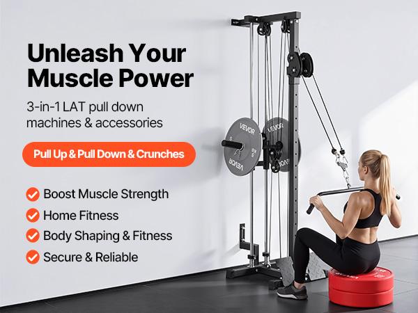 VEVOR LAT Pull Down Machine, 3-in-1 Row Cable Machine, Cable Machines Home Gym with 18-Level Height Adjustment, Wall-Mount Design, Load 500 lbs Lat Tower for Full-Body Workouts, Single-Arm Training