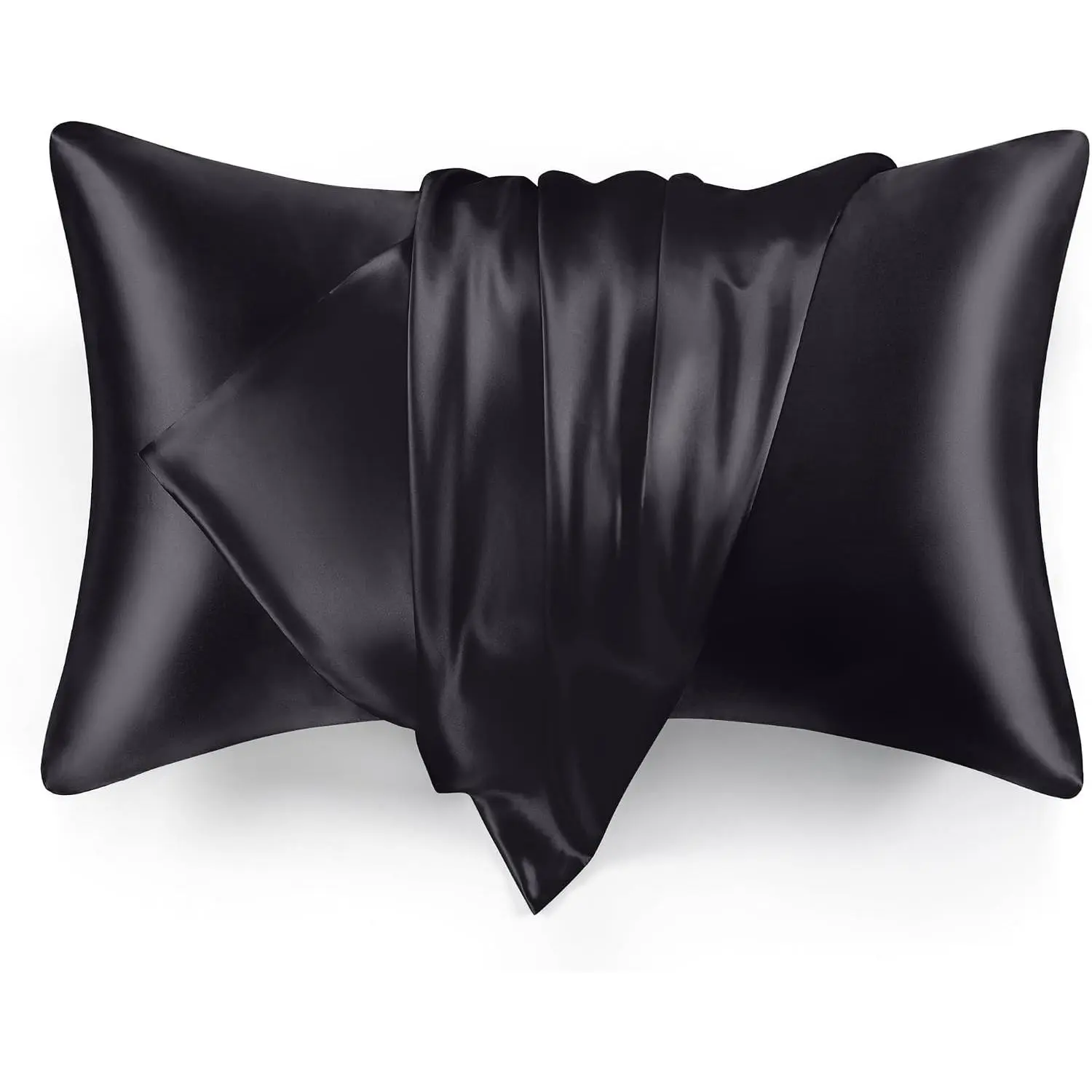 Queen Size Satin Pillowcase Set of 2, 20x30 Inches - Cooling Silky Smooth Pillow Covers for Hair and Skin with Envelope Closure, Similar to Silk, BlackGift