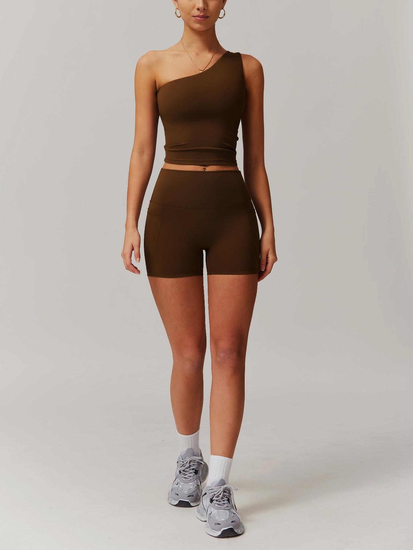 Women's Solid  Crop Top & High Waist Skinny Shorts Tracksuit Set, Casual Comfy Breathable Sportswear Set for Yoga Gym Workout Running, Ladies Sportswear for All Seasons Workout Running Clothes