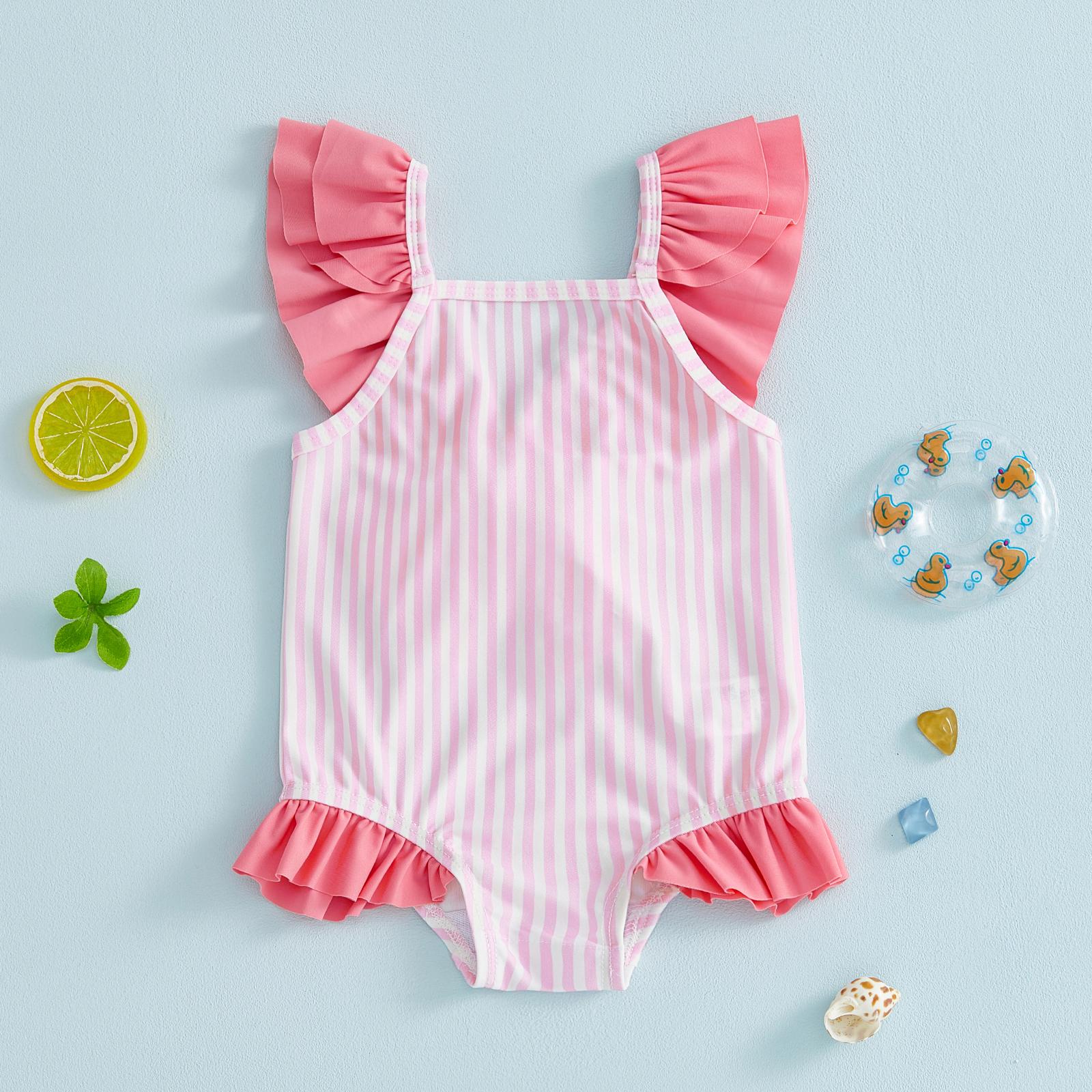 Canrulo Toddler Baby Girl Swimsuit Infant Bathing Suit Newborn Stripe Print  Swimwear Bikini Summer Beach Swim Suit