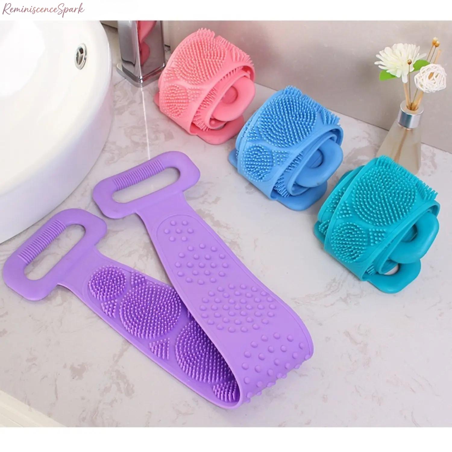 4-Pack Flexible Silicone Back Scrubber with Long Strap, Double-Sides Exfoliates & Massages, Sensitive-Safe Rinse-Dry Shower Body Brush for All Skin Types (Camping & Hiking Bath Accessory)