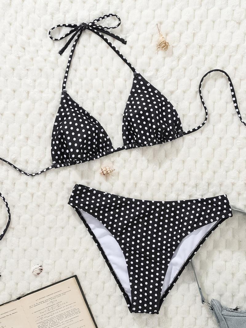 New Polka Dot Sexy Three-Piece Bikini High Cut Halter Split Summer Beach Island Hot Girl Swimsuit Set Halter Bikinis Set