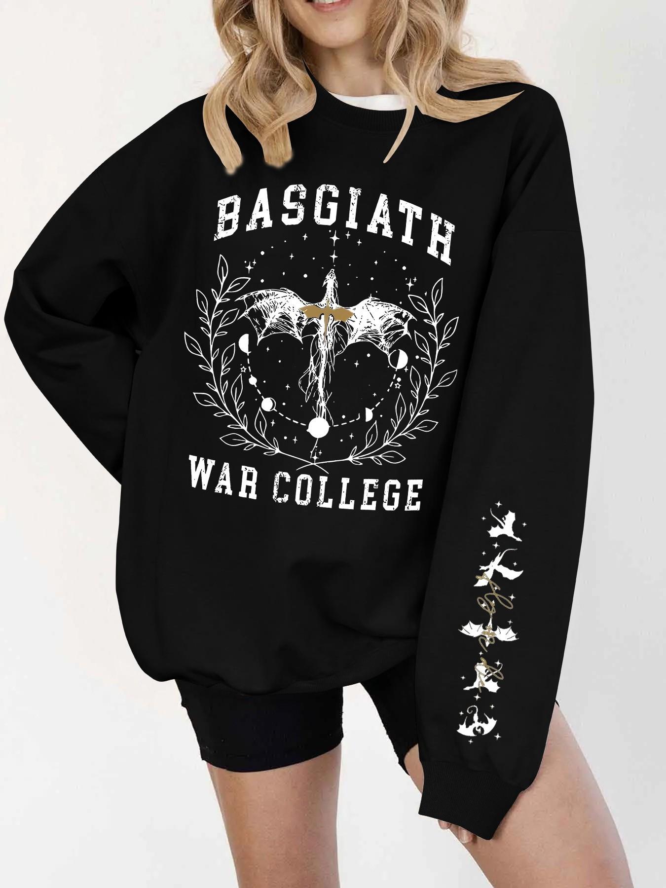 Fourth Wing Basgiath War College Long Sleeve Sweatshirt | Dragon Rider Graphic Pullover | Booktok Merch For Fantasy Lovers | Womenswear