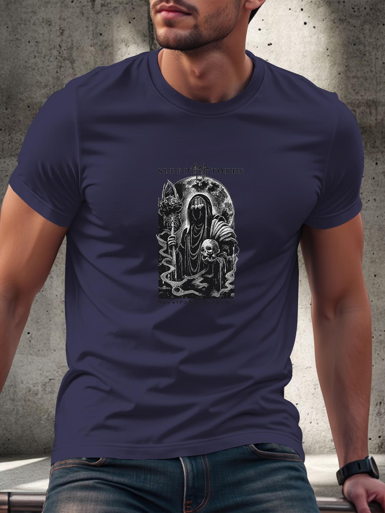 Men's pure cotton casual short-sleeved T-shirt, spring and summer style short-sleeved solid-color printed casual sports T-shirt, all-cotton home and outdoor comfortable and breathable round-neck T-shirt, suitable as a gift for men