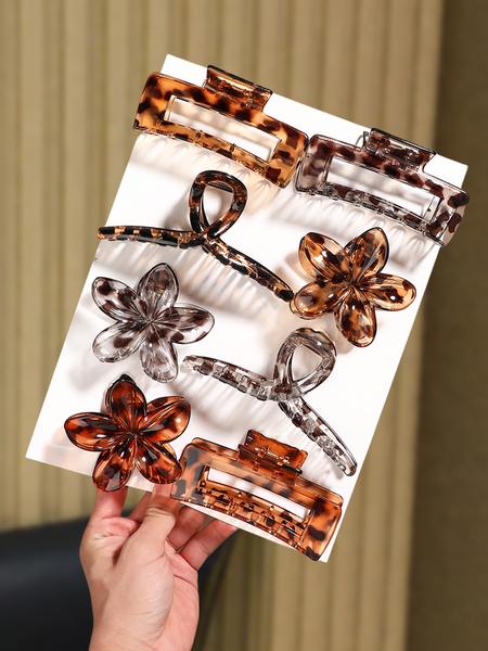 8pcs Retro Leopard Print Hair Clip Flower Geometric Design Daily Commuter Hair Good Helper Advanced Sense Hair Essential Hair Claws