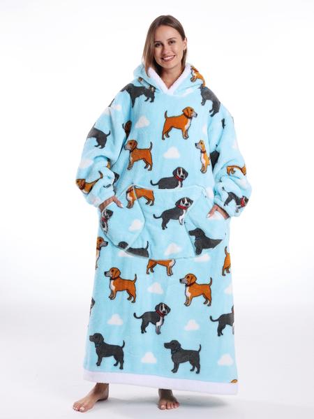 Women's Skull Print Bathrobe, Thick Casual Loungewear with Pockets, Halloween Theme, Fall & Winter, Loose-Fit TV Blanket, Flannel Cozy Blanket