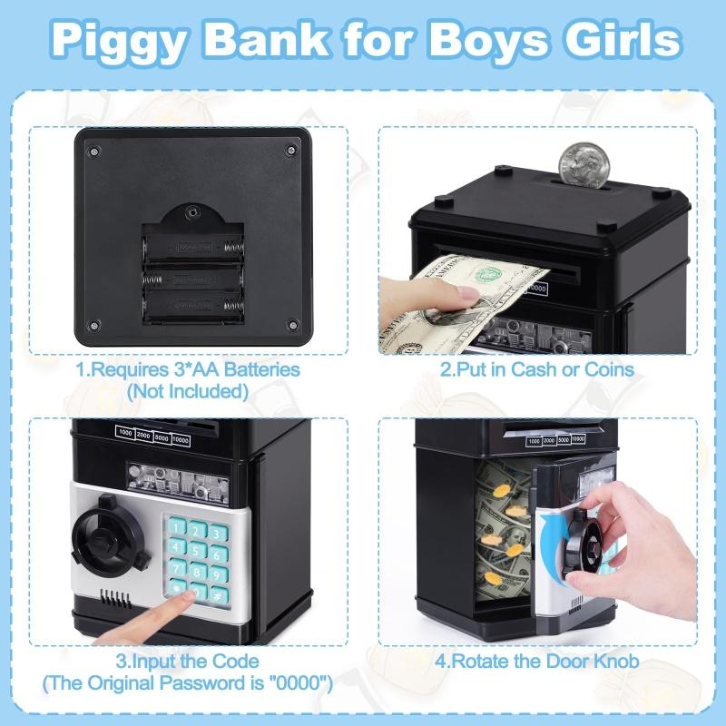 Electronic Piggy Bank Mini ATM Password Money Bank Cash Coins Saving Box for Kids, Cartoon Safe Bank Box Perfect Toy Gifts for Girls Boys( needs 3*AA batteries but NOT Included)