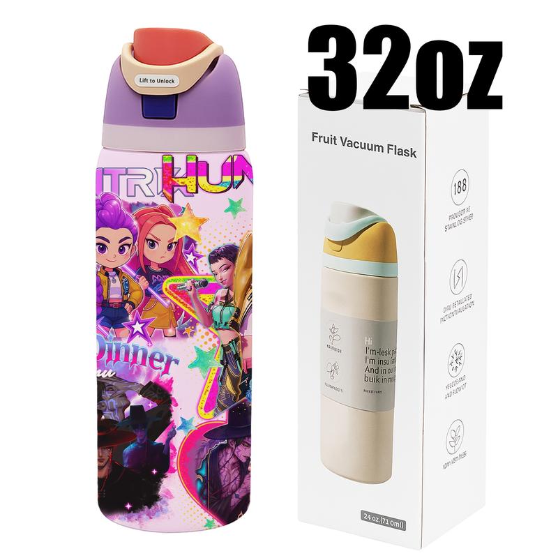 AuraCup 1pc 19/24/32oz KPop Demon Hunters Stainless Steel Tumbler, Anime Boys Comic Print, with Lid and Straw, Keep Hot 12H / Ice Drinks 24H, Great for Travel, Office, Unique Gift for music Lovers, KPop Demon Hunters, Fun Gift for Teens or Pop Culture Fan