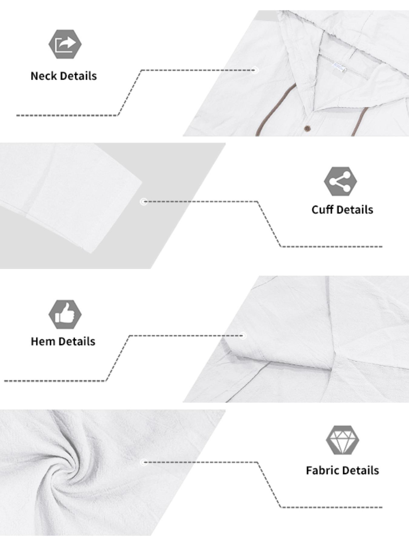 Men's Solid Color Linen Hooded Long Sleeve Shirt, Loose Fit Casual Beach Vacation Style, Comfortable Spring Summer Fashion