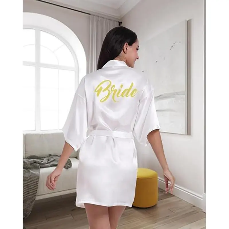RB91 2017 Fashion Silk Bride of Mother Robe with Gold Letter Sexy Women Short Satin Wedding Kimono Sleepwear Get Ready Robe