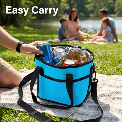 Family Size Four-Compartment Water Bag, Leak-Proof Car Drink Cup Organizer, Outdoor Camping Handheld Beverage Storage Pack, Insulated Beverage Holder, Leakproof Cooler Bag