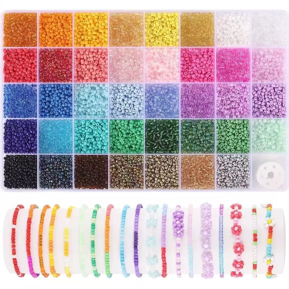 9600Pcs 3mm Bright Colorful Glass Seed Beads Jewelry Making Kit - DIY Mixed Set with Elastic String, Storage Box, Decor Beads, Diy Jewelry Accessories, Ideal Gift Choice for Hand Beading Crafts, Bracelet Making, Lightweight for All-Day Wear