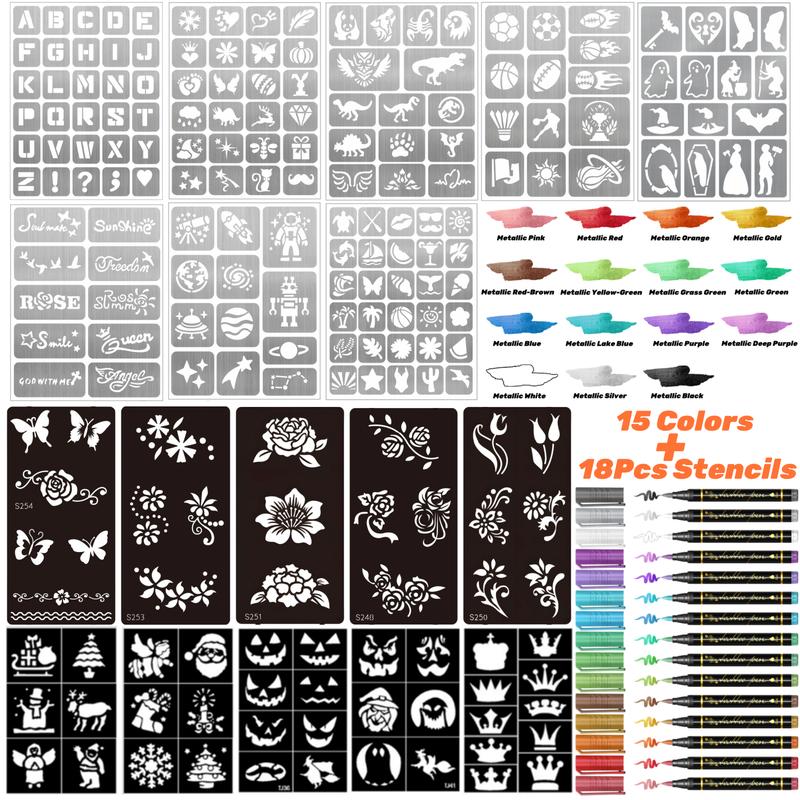 Temporary Tattoo Markers for Skin, 10/15/30-Count Body Markers 10/15/30 Colors Tattoo Pens,Flexible Brush Tip, Bright colors, Face Paint Kit Cosmetic Quality,Halloween makeup
