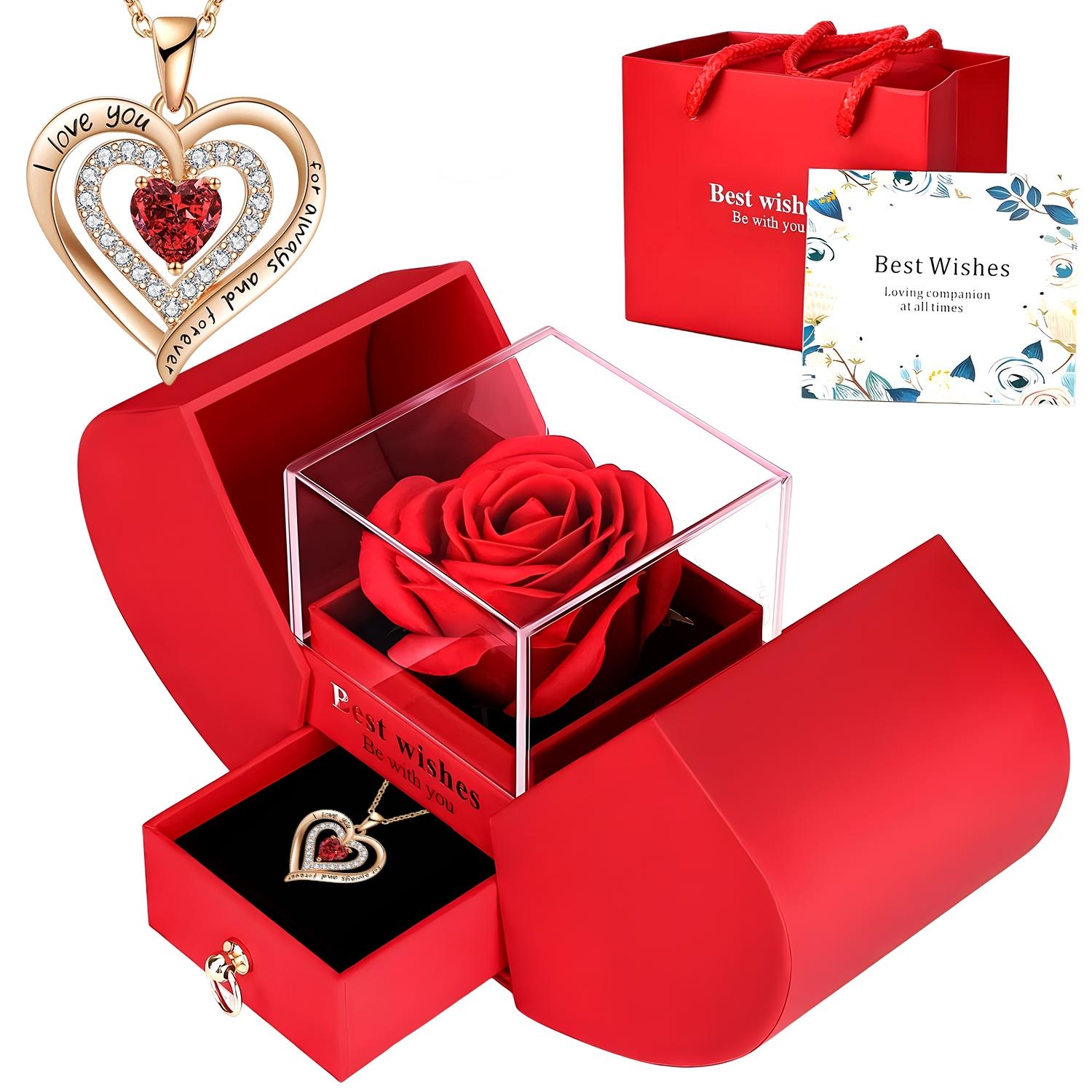 Valentine's Day Rose Box I Love You Necklace Pendant Soap Flower Gift Set, Mother's Day Jewelry, Birthday Present, Anniversary Gift, Themed Gift Box