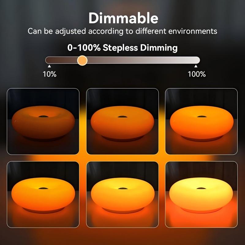 Modern Donut Table Light, LED Bedside Desk Light, USB Rechargeable Touch Switch, Three-Tone Dimming Ambiance, Durable Plastic Shade