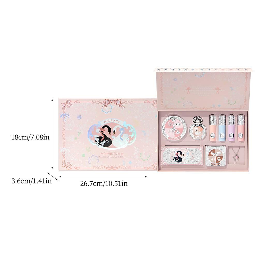 Ballet Makeup Gift Box Set, Lip Balm + Powder + Highlighter + Eyeshadow Palette, Perfect Holiday Gift with Gift Bag & Card, Makeup Kit Set