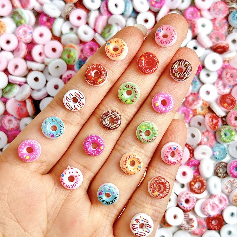100PCS Luminous Simulated Donut Nail Charms 3D Resin Colored Flatback Donut Nail Art Supplies DIY Pendant Press-On Nails Nail Art Design