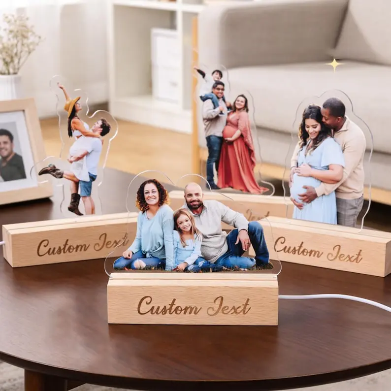Customize acrylic family photo frames as birthday gifts, personalize couple photo silhouettes with standing lights, and customize photo anniversary gifts, Christmas gifts, Valentine's Day gifts, and family gifts for her