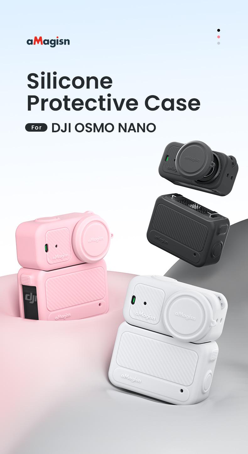 for Osmo Nano Silicone Protective Case, Black/Pink/Grey, Perfect Camera Accessories for Holiday Travel and Outdoor Sport, Camera Screen and Lens Protector | Convenient Installation | Full Protection | Free Lens Cap Anti-Lost Lanyard & Wrist Strap
