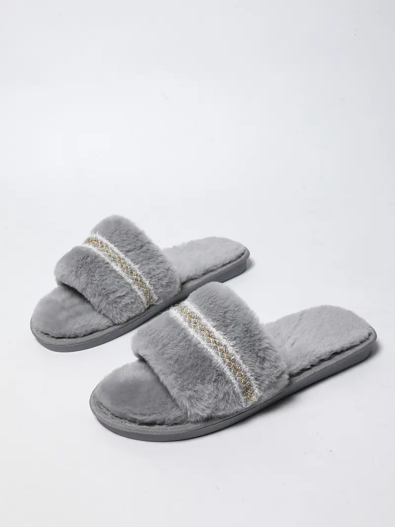 New Lace Plush Slippers, Girl's Heartfelt Home One-Strap Slippers, Princess Style Pearl Lace Plush Slippers, Fashionable and Cozy