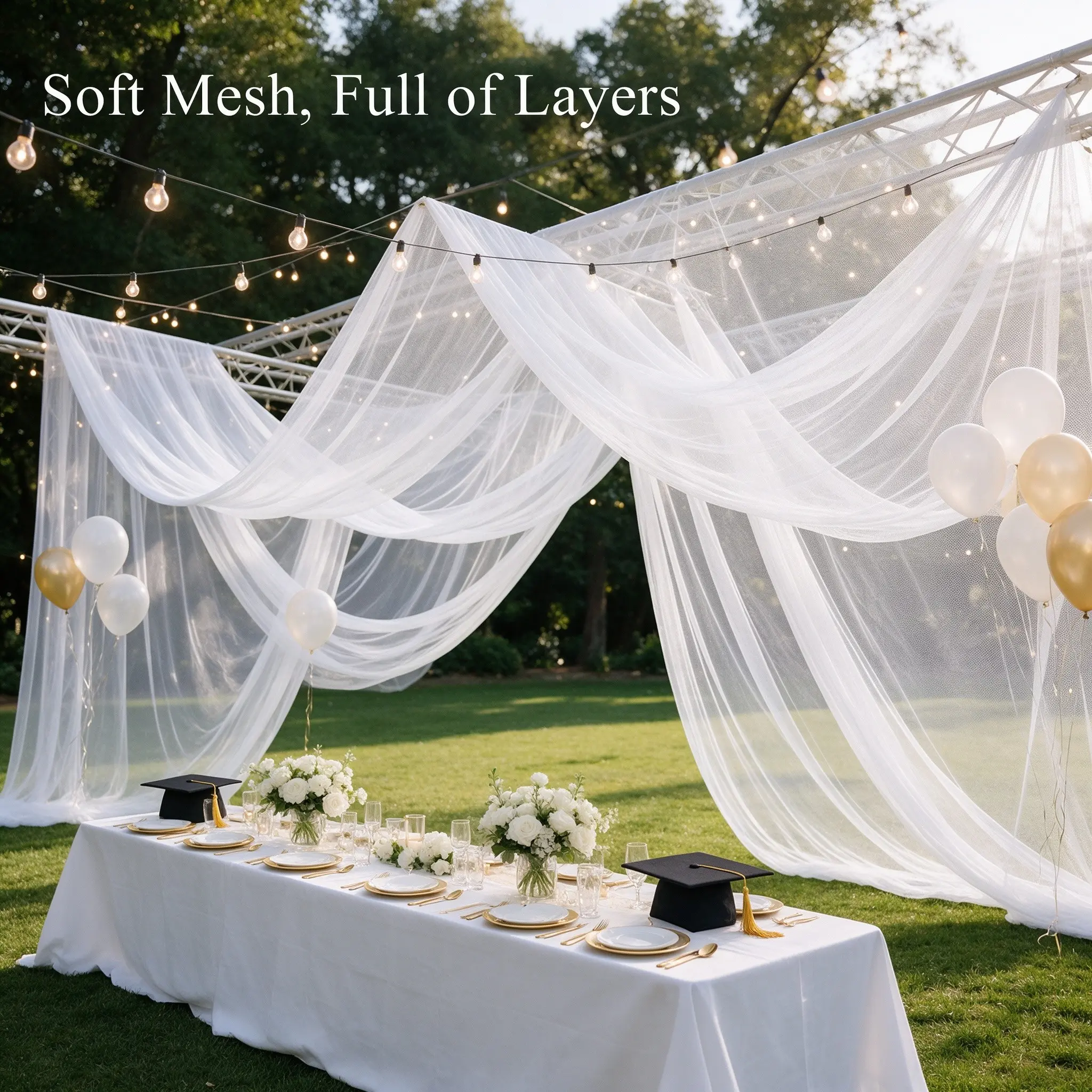 Decorative Fabric, Lightweight Weather-Resistant Semi-Sheer Material, Ideal for Indoor/outdoor Events, Perfect for Weddings, Picnics, Parties, Wedding Backdrop