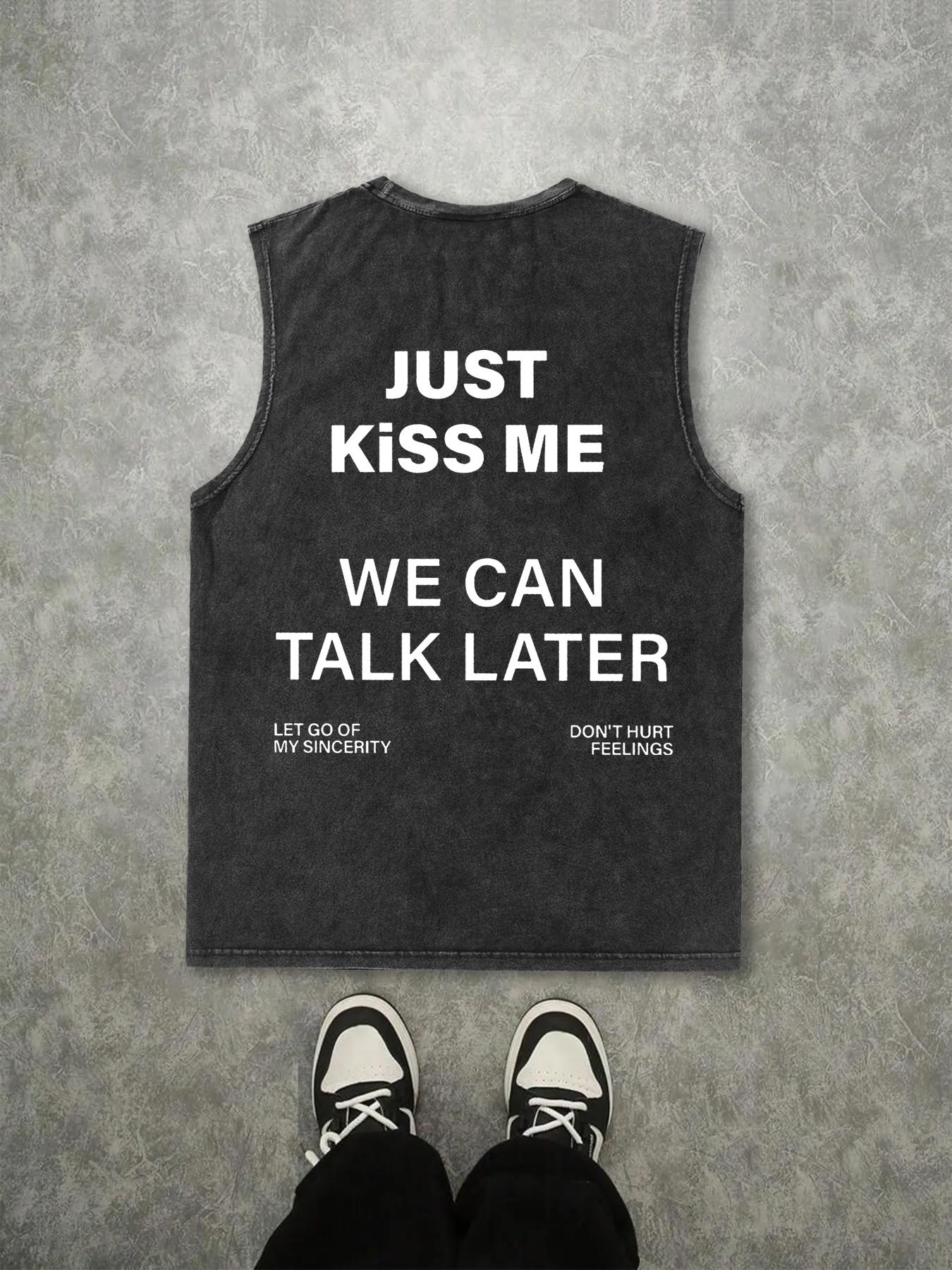 Unlock the American retro Vintage style, Made of skin-friendly pure cotton, this men's sleeveless round-neck Fitted T-shirt, Stylish tank, is cool, Casual and has a personalized text pattern, Sleeveless Tank Tops