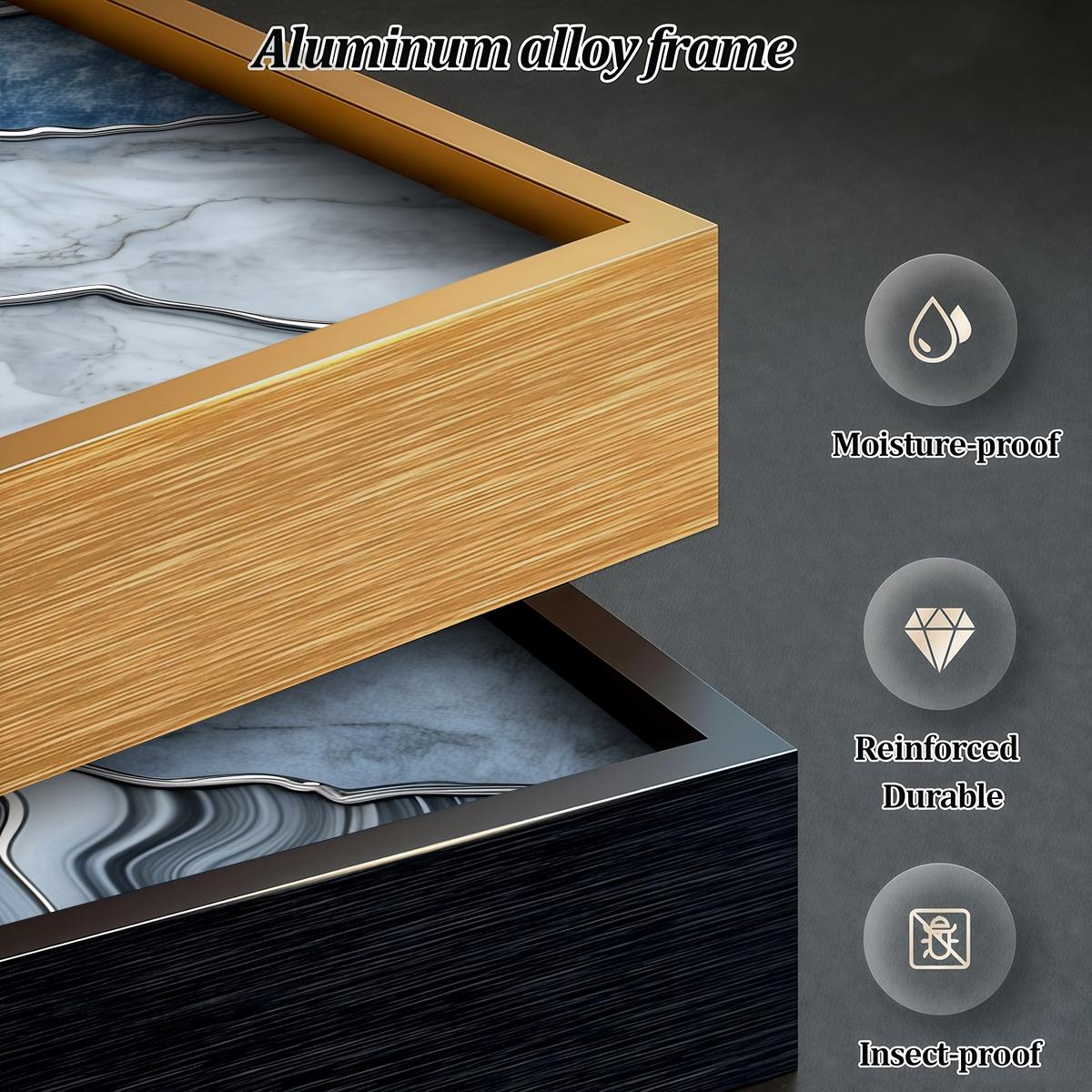 3 Counts Aluminum Alloy Framed Painting, Abstract Blue Marble Texture Art Pictures, Home Decoration For Living Room, Bedroom, Office, Restaurant, Hallway Wall Decor, Odorless Print Artwork, Luxury Perfect Gift For Friends And Family