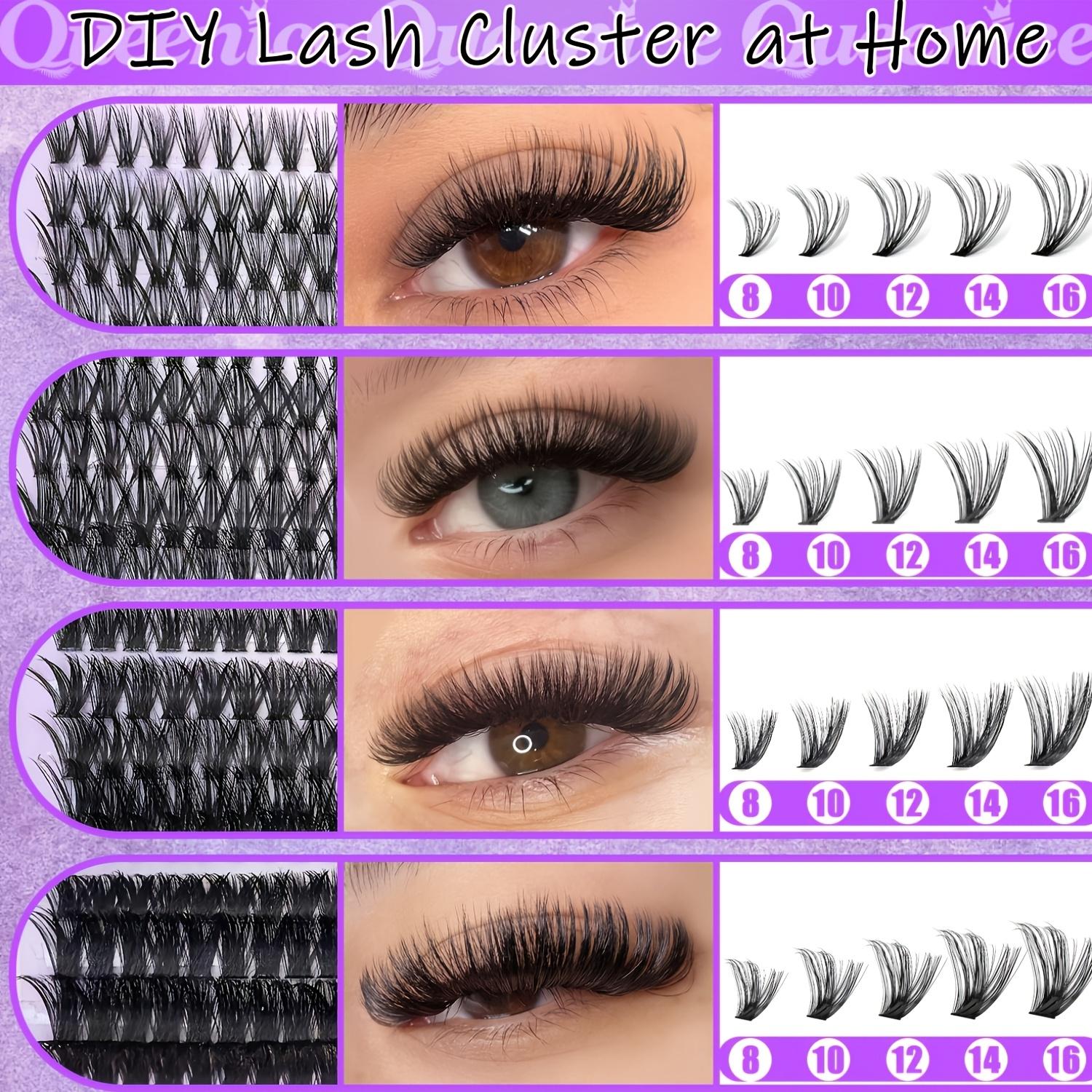 800pcs QUEENICE Eyelash Tuft Kit Compatible for 2-in-1 Bonding Glue - 800 Lashes with Applicators (Tweezers & Mascara Brush), DIY Lash Bonding System, Mix of 50D/30D/40D/60D/80D/9-16mm Lengths for Beginners at Home, /Volume/