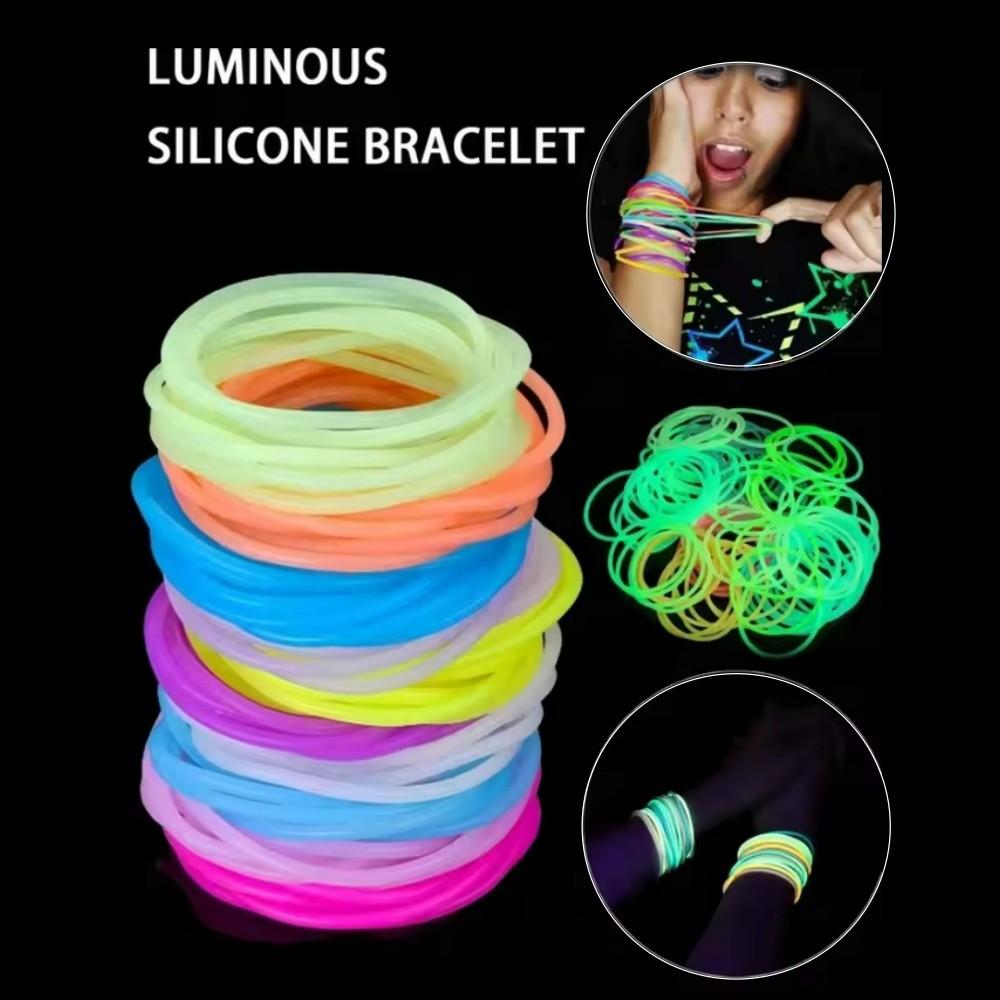 20 Pcs Glow-In-The-Dark Bohemian Silicone Bracelets, Fluorescent Elastic Wristbands, Festival Party Night Run Accessories, Random Colors