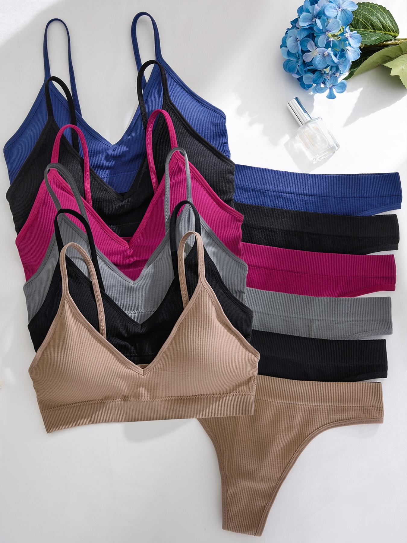 Women's Solid Wireless Bra & Panty Set, Comfy Breathable Replaceable Chest Pads Bra & Panty Set, Softness Underwear Set for Women, Casual Soft Panties