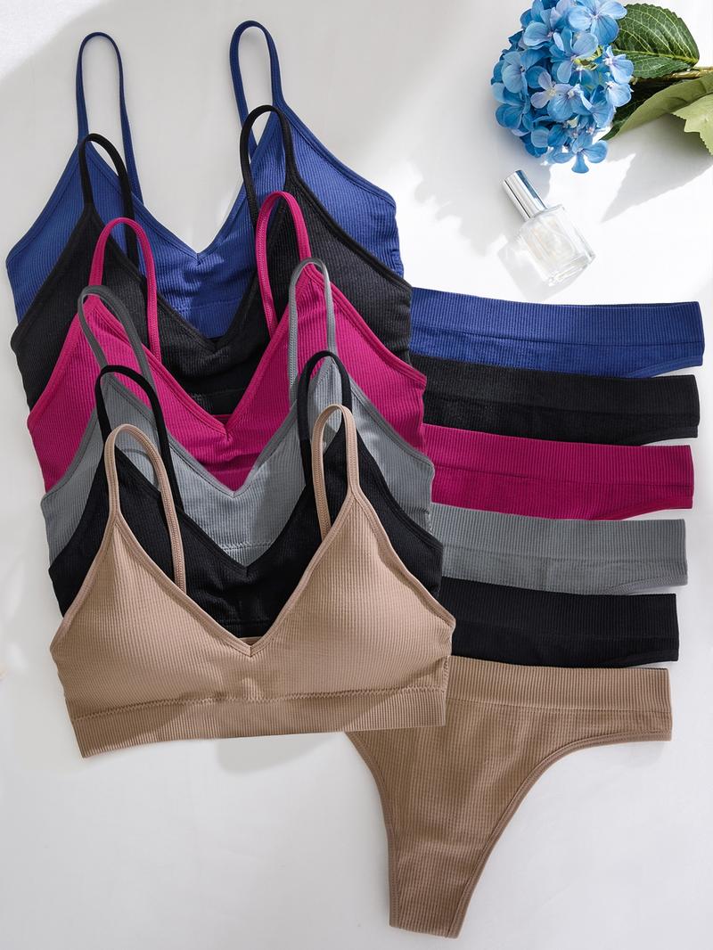 Women's Solid Wireless Bra & Panty Set, Comfy Breathable Replaceable Chest Pads Bra & Panty Set, Softness Underwear Set for Women, Casual Soft Panties