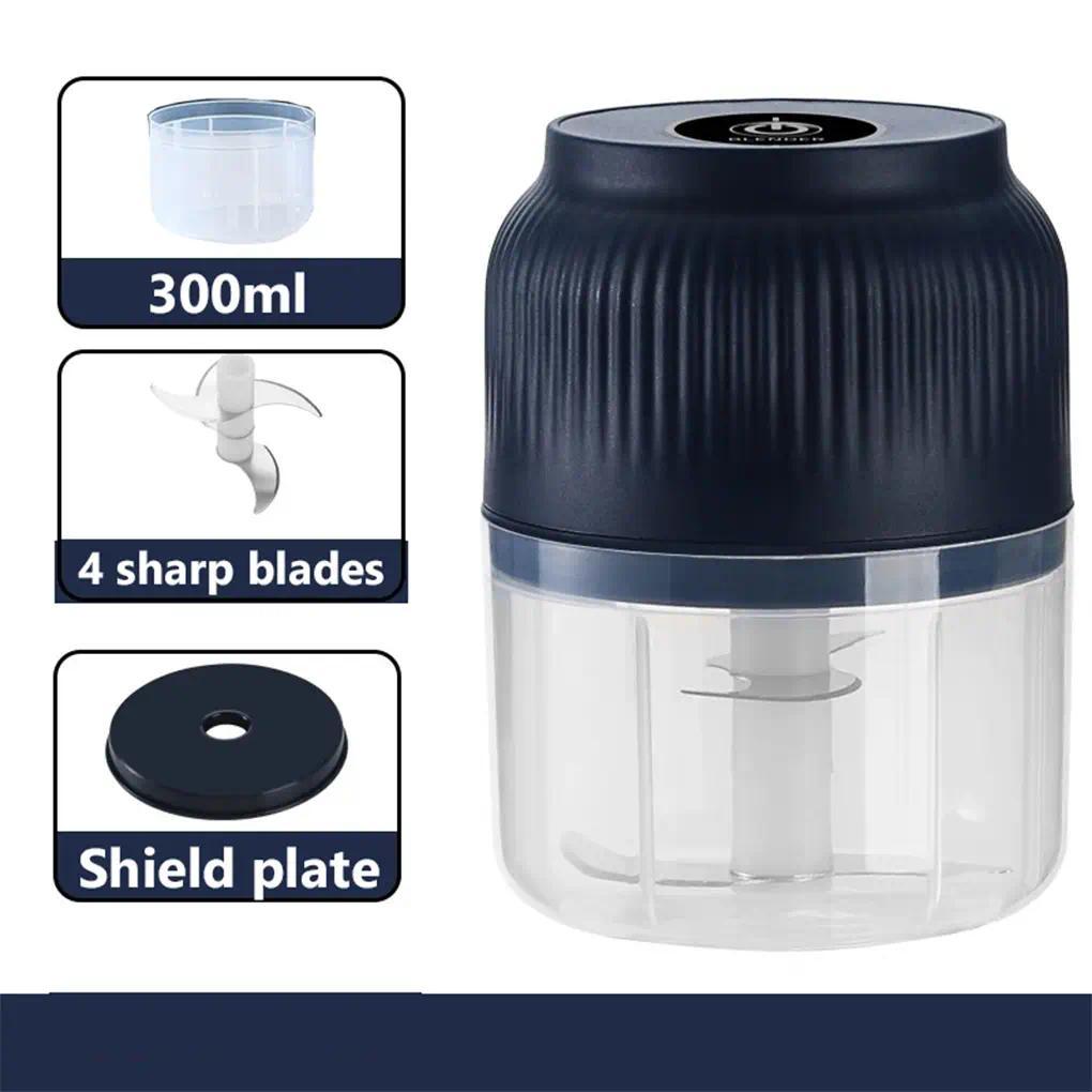 Electric Garlic Chopper, 4 Sharp Blades，Portable Veggie Chopper, 300ML Garlic Grinder Masher Onion Chopper, Blender to Vegetable, Cordless Food Processor for Ginger, Chili, Fruit, Meat, Spices, Beans, etc