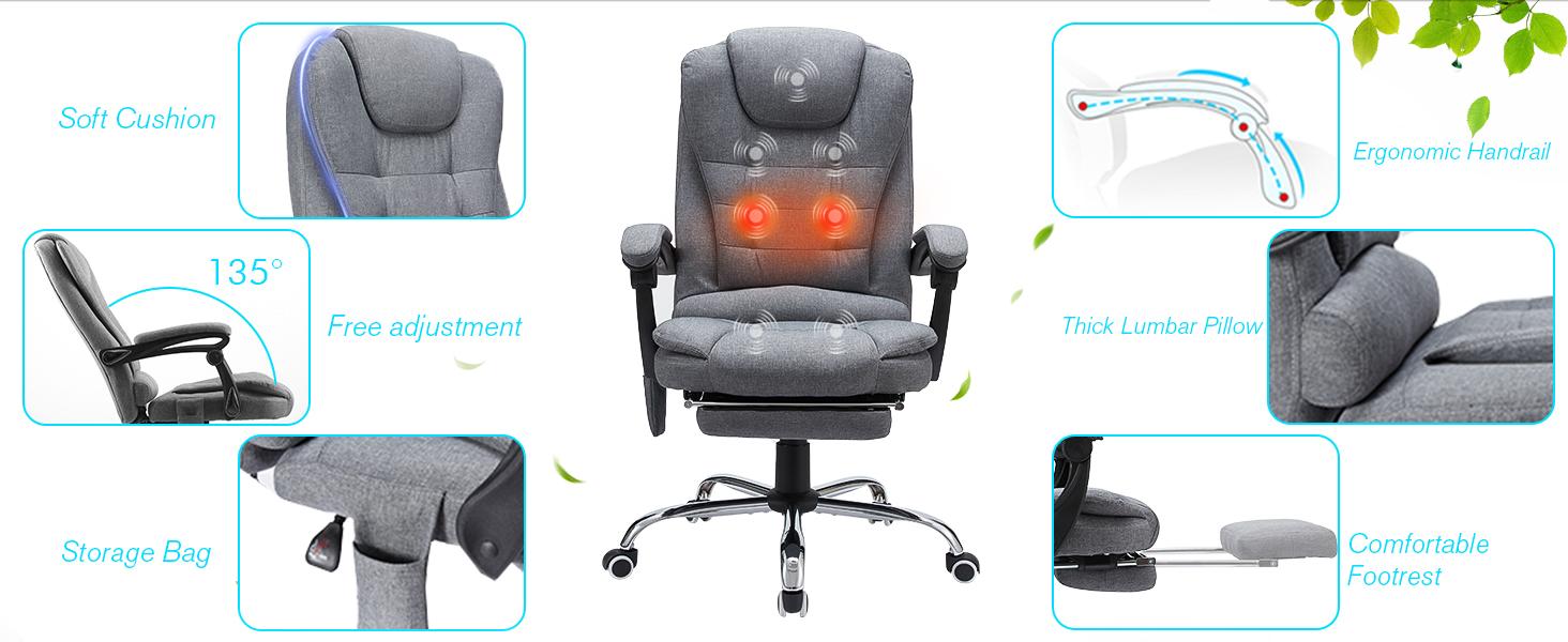 AECOJOY Ergonomic Reclining Office Chair with Massage & Footrest High Back Swivel Gaming Chair Adjustable Reclining Feature & Seat Height Flexibility Premium Materials