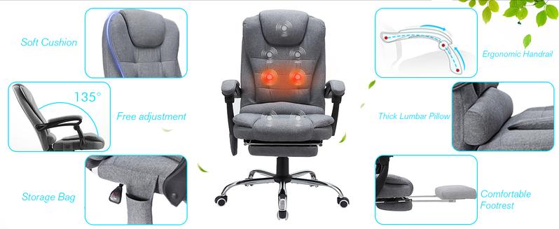 AECOJOY Ergonomic Reclining Office Chair with Massage & Footrest High Back Swivel Gaming Chair Adjustable Reclining Feature & Seat Height Flexibility Premium Materials