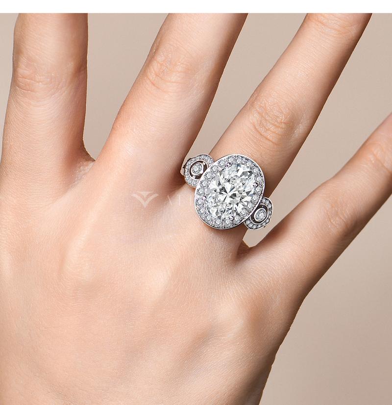 8CT Oval Shape Special Design With halo Synthetic Moissanite Ring for Women Anniversary Engagement  Wedding Fine Promise Jewelry R183