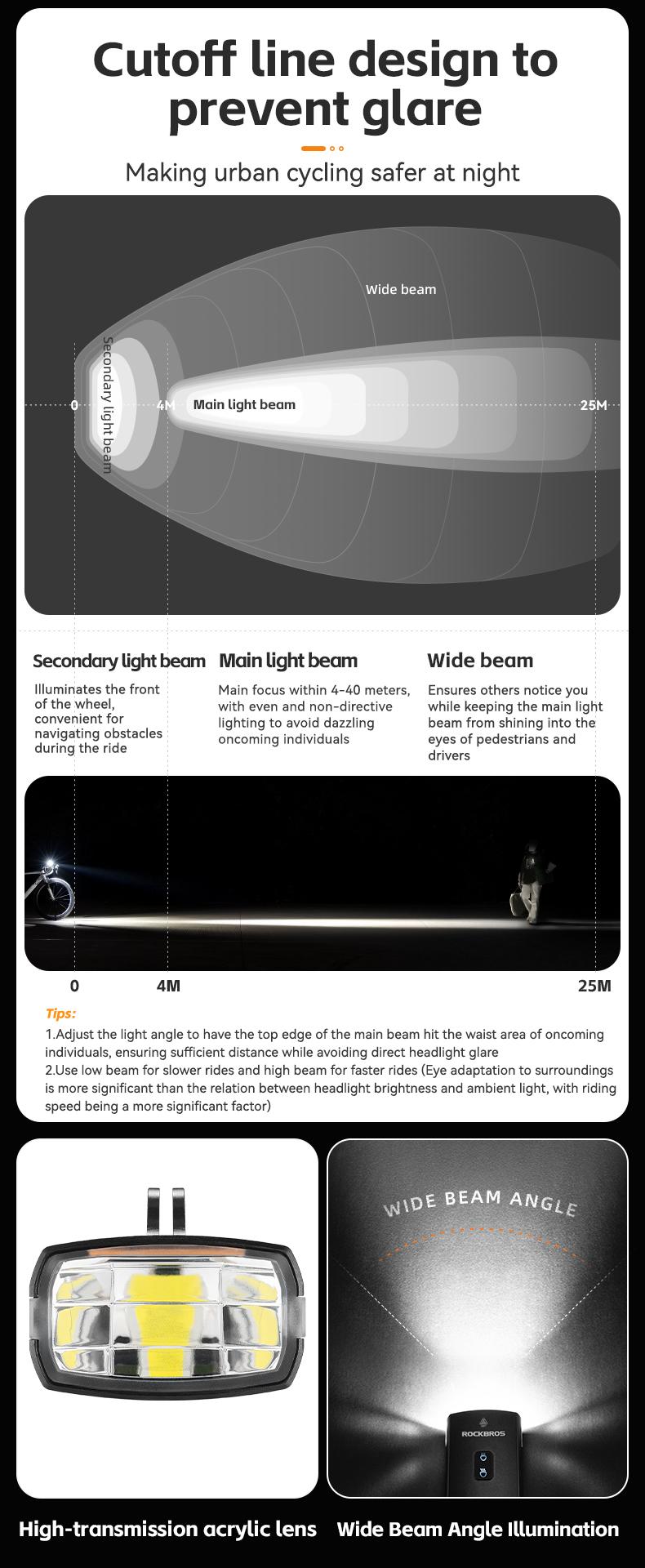 ROCKBROS 3000 Lumens USB-C Bike Light with 10000mAh Battery