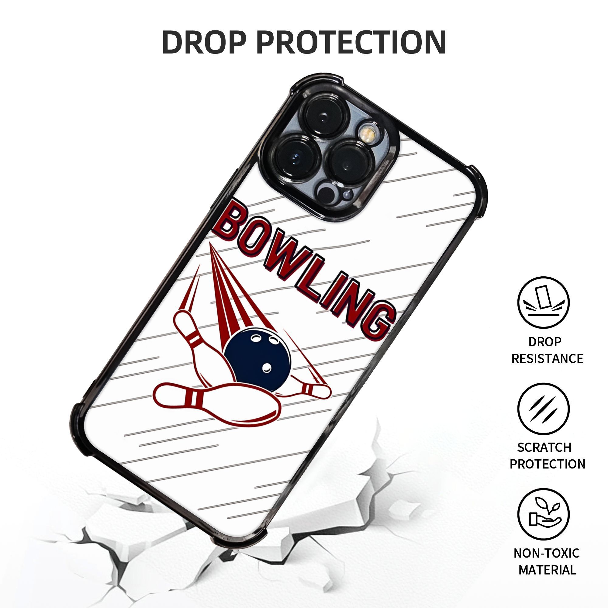 Phone Case: 1 PC Bowling Phone Case Bowling Lover Electroplating Process Protective Cover with Reinforced Cushioning And Collision Prevention Suitable for iPhone Various Models17 16 15 14 13 Pro Max Cover
