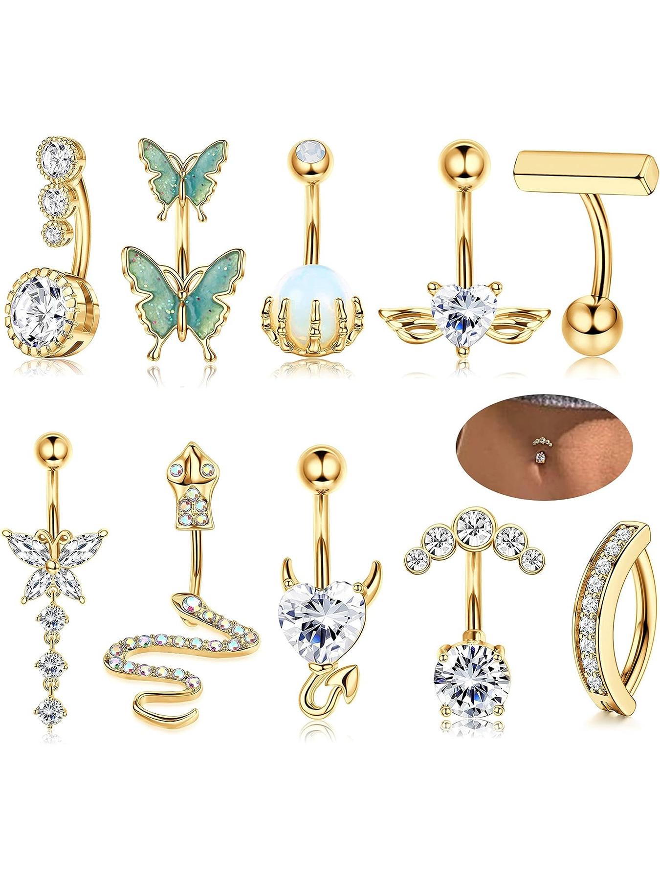 Women's Spring Rhinestone Butterfly & Snake Shape Belly Ring As Gift, Body Piercing Body Jewelry Set, Navel Piercing Jewelry, Maximalist Jewelry, Classic Belly Button Rings Accessories for Daily Wear Back To School, Body Jewellery