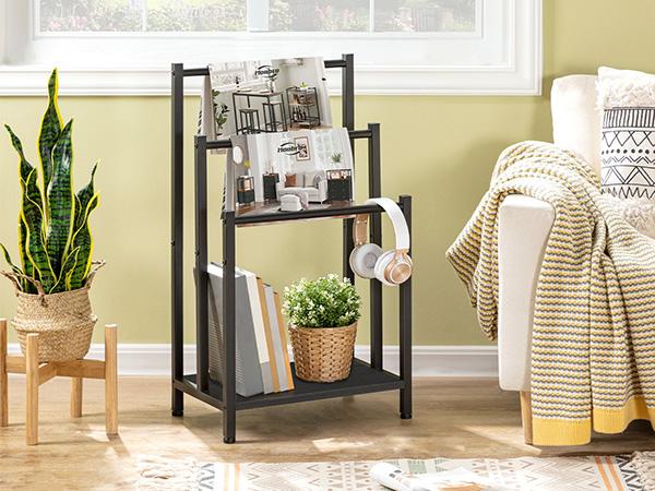 HOOBRO Free Standing Towel Rack, 3 Tier Blanket Rack, Blanket Holder for Bathroom, 16.9" L x 11" W x 31.9" H, Industrial Metal Drying and Display Rack with Shelf, Black