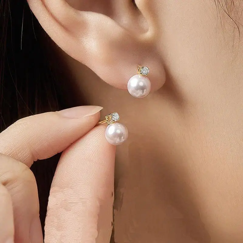 Senlissi-New Fashion Lofty 8-12mm Freshwater Pearl Stud 18k Earrings for Women S925 Sterling Silver Jewelry Girlfriend Gifts