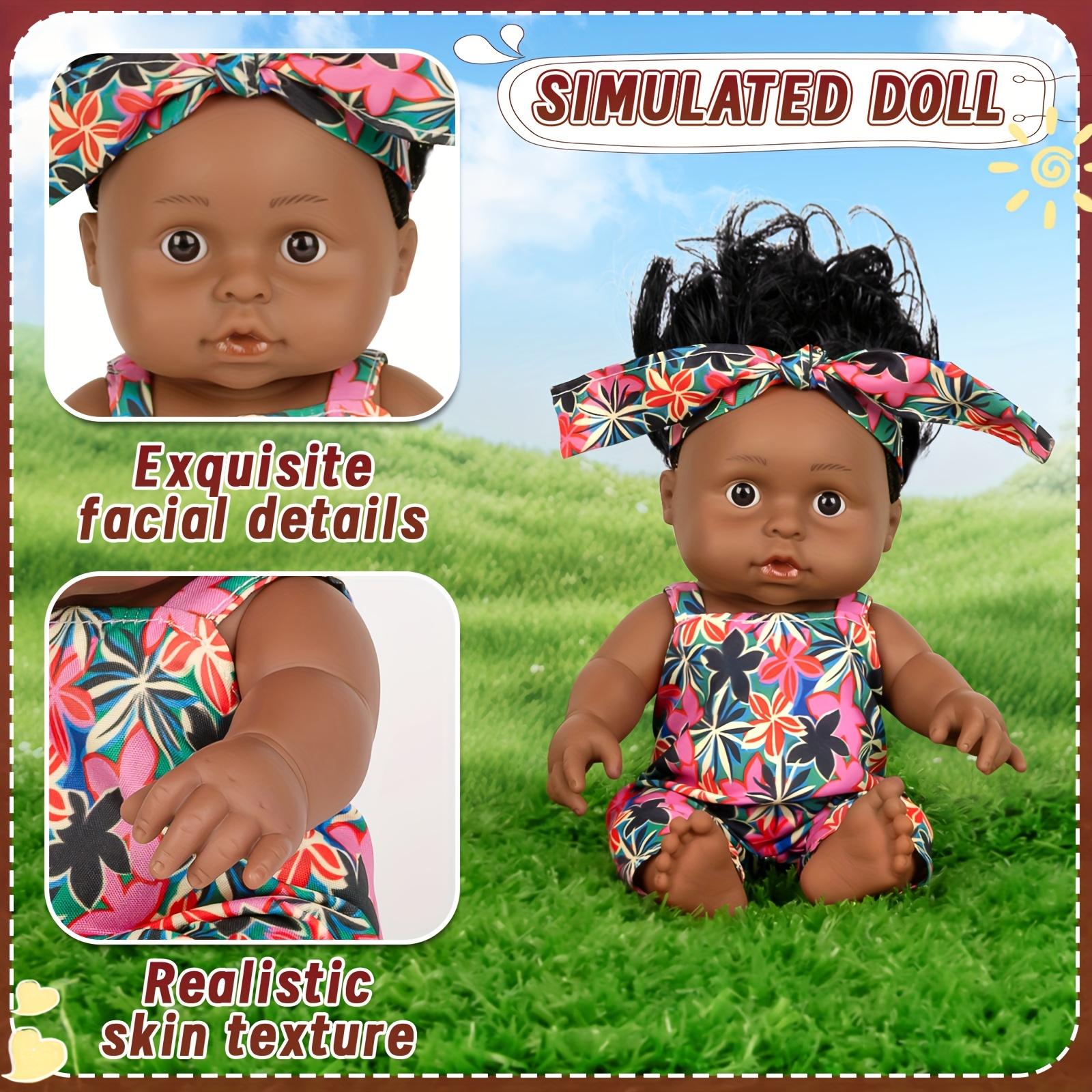 Baby Doll, 12 inch American African Girl Doll with Dress, Realistic Reborn for Kids Aged 2 3 4 5 6, Silicone Small Toy Curly Hair Birthday Gift,