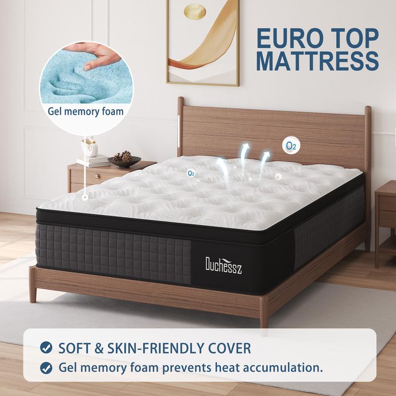 Twin Full Queen King Mattress, 10"12"14"  Hybrid Mattress Eurotop with Gel Memory Foam,Motion Isolation Individually Wrapped Pocket Coils Mattress,Breathable Comfort Mattress Pressure Relief