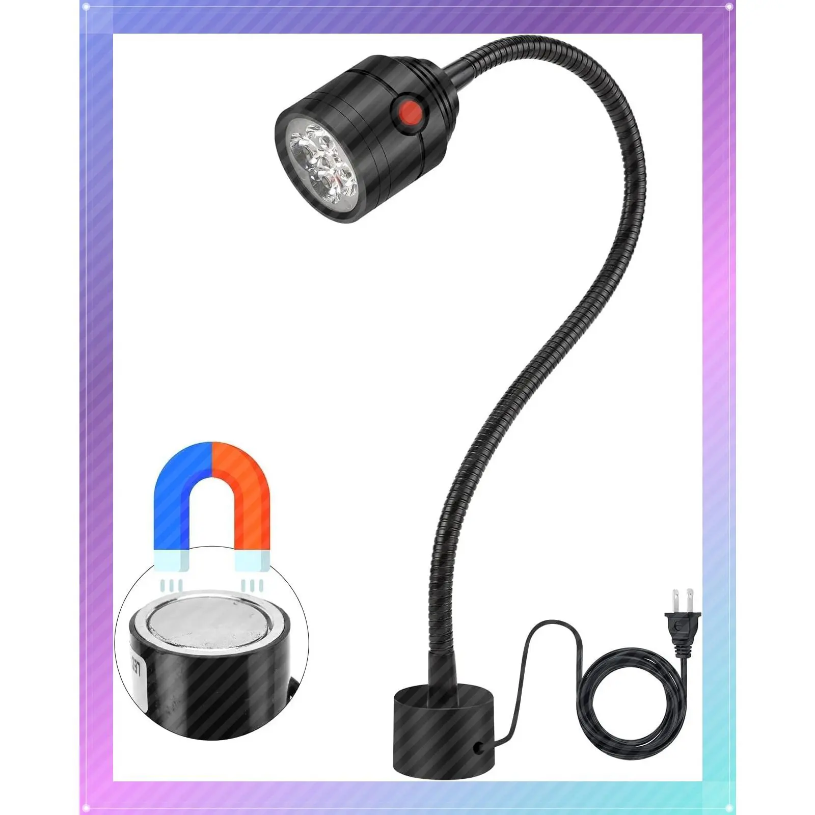 Magnetic LED Work Light with Flexible Gooseneck and Magnetic Base, Industrial Machine Lamp for Lathe, Workbench, Sewing Machine, Grill - BlackGift